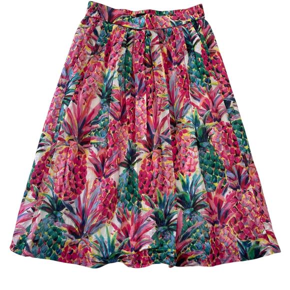J.Crew A-Line Pull On Pleated Midi Skirt in Ratti Pineapple Print Size Women's 2 - Picture 1 of 8